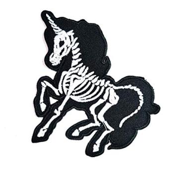 Imagem de Osso de esqueleto de cavalo de unicórnio preto bordado em remendos animal cavalo unicórnio asa de fada mosca fantasia crianças desenho animado bordado ferro no remendo roupas mochilas artesanato