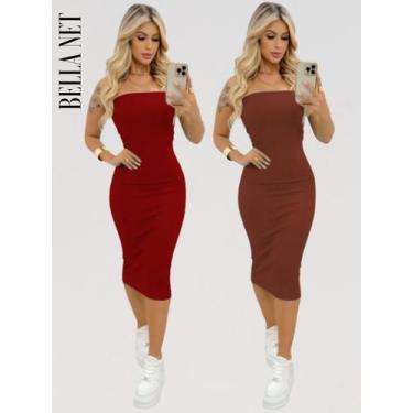 Imagem de KIT 2 Vestidos Coladinho Tubinho Sem Alças Bandeau Anarruga Premium Pa