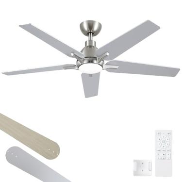 Imagem de putroad Ventiladores De Teto De 52 Polegadas Com Luzes E Controle Remoto, Ventilador De Teto Moderno De Níquel Escovado Para Quarto, Sala De Estar, Sala De Jantar, Pátio, 3 Circuitos Reguláveis, 6