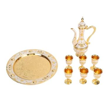 Imagem de Conjunto de cafeteira vintage Bot de chá de metal de estilo de luxo com 6 xícaras de compra multiuso para a decoração da barra de casamento em casa liga de zinco (Gold branco)