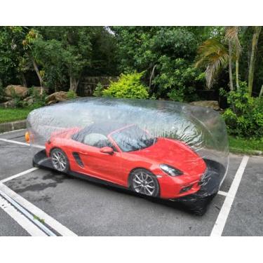 Imagem de Capa de carro inflável portátil barraca de garagem hermética escudo definitivo exterior/interior carro bolha veículo abrigo para estacionamento de carro pintura lavagem e armazenamento (transparente +