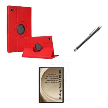 Imagem de Capa Case Giratoria para Tablet Samsung Galaxy Tab A9 Plus (X210, X215, X216) + Película de Cerâmica + Caneta Touch - Pop Shope (Vermelho)