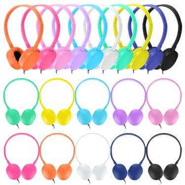 Imagem de CN-Outlet Fones de ouvido a granel, pacote com 50, multicoloridos, para crianças, escola, sala de aula, durável, atacado, com fio, para estudantes, crianças, meninos, meninas, adultos, som HD