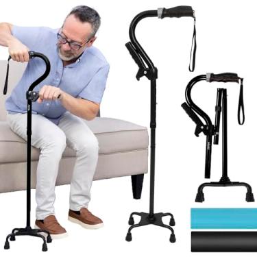 Imagem de Vive Bengala Quad com 4 garras – Bengala de andador para mulheres e homens para estabilidade – Bengala de caminhada de 4 pernas para idosos – Bengala de pé de 4 pontos – Bengala resistente para sentar