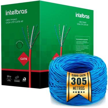 Imagem de Caixa de Cabo de Rede 305m UTP CAT6 4P Intelbras IMPACT GIGA IG6CAZ Azul, 23 AWG, PVC CMX, 100% Cobre