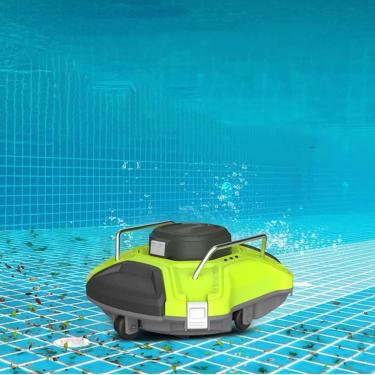 Imagem de Limpador robótico de piscina sem fio com bateria de 5000mAH, aspirador automático de piscina, motor duplo, área de limpeza máxima de 85㎡, densidade de filtro de 200Um, IPX8 à prova d'água,Green