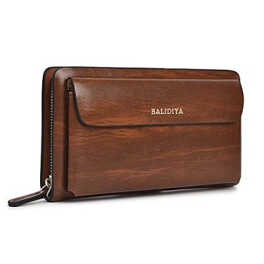 Imagem de Bolsa organizadora masculina de couro legítimo com carteira da BALIDIYA, Marrom, One Size