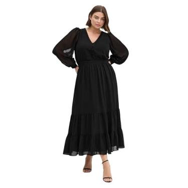 Imagem de City Chic Vestido feminino plus size - Kianna manga longa maxi, Preto, 54