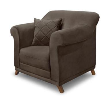 Imagem de Poltrona Decorativa em Veludo Marrom com Pés de Madeira - Amsterdam Lu
