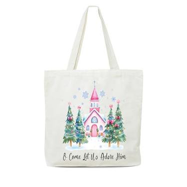 Imagem de OZTEMETY Sacola de lona de Natal, sacola para igreja cristã de Natal, presentes de Natal para mulheres, sacolas reutilizáveis de compras de supermercado com alças -70