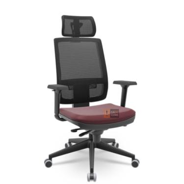 Imagem de Cadeira Brizza Tela 3D Slider Piramidal Preta Com Apoio NR17 Plaxmetal (Sintético Vinho)