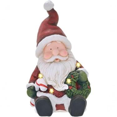 Imagem de Estatueta Natalina Papai Noel Sentado Guirlanda Led Luz 39cm - OUTRAS 