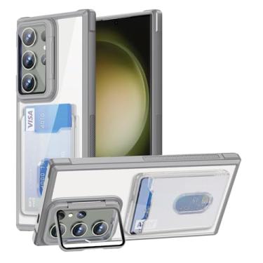 Imagem de Capa carteira transparente com suporte para cartão e lente de câmera para Samsung Galaxy S24 Fe S23 Ultra Plus S21 S20 A16 A06 A55 A35 A34 (para Samsung A14 (4G 5G)/cinza)