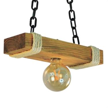 Imagem de Luminária Pendente Caibro Rústico com Corda Sisal e Bocais E27 (Verniz Claro, Pequena)
