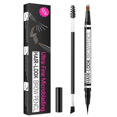 Imagem de MAVENI Lápis de sobrancelha 2 em 1 para mulheres, caneta de sobrancelha impermeável com lápis de sobrancelha microblading de 4 pontas e delineador ultra-preciso de 0,01 mm, cria sobrancelhas naturais