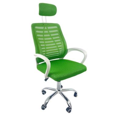 Imagem de Cadeira Escritório Diretor Tela Mesh Com Encosto De Cabeça Verde E Branco