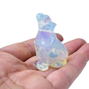 Imagem de WUYOUSHI Estátua de lobo opala 5 cm de cristal curativo estatueta animal lobo cristal pedra preciosa meditação Reiki decoração de casa presente