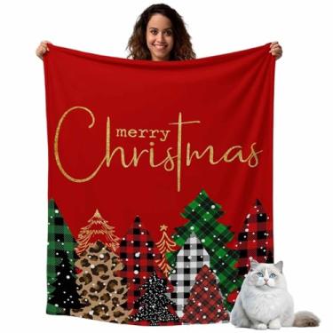 Imagem de Cobertor de Natal para sofá Merry Chrismtas Tree Cobertor de lã para inverno estampa de leopardo Buffalo xadrez árvore floresta aconchegante leve reversível cobertor para quarto decoração de casa 102