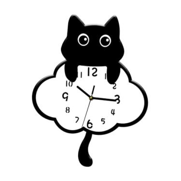 Imagem de Fenteer Relógio de parede de gato com números arábicos pretos silenciosos e cauda giratória, relógio de pendurar para loja, casa, fazenda, inauguração de, Style B