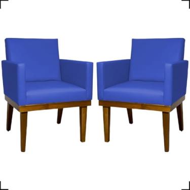 Imagem de Kit 2 Poltronas Decorativa Para Sala Recepção Manicure Consultório Salão de Beleza Base em Madeira Divine Tecido Corino (Azul Royal)