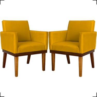 Imagem de Kit 2 Poltronas Decorativa Para Sala Recepção Manicure Consultório Salão de Beleza Base em Madeira Divine Tecido Suede (Mostarda)