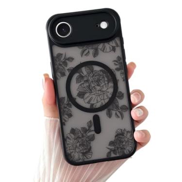 Imagem de Yeddabox Capa para celular compatível com 17 Air com MagSafe, Flower 17 Air para mulheres e meninas, fina à prova de choque macia TPU bumper capa de telefone dura PC traseira - flor preta