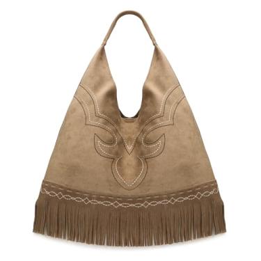 Imagem de Montana West Bolsas Hobo Grandes Franjas para Mulheres Western Oversize Camurça Ombro Bolsas Senhoras Alça Superior Bolsa, Caqui, Large