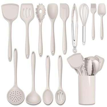 Imagem de HaWare Utensílios de cozinha, conjunto de utensílios de cozinha de silicone com 14 peças, resistentes ao calor para panelas antiaderentes, utensílios de cozinha com colheres, espátulas, batedor