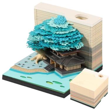 Imagem de Calendário Time Piece, bloco de notas 3D 2025 com luzes de LED, calendário de mesa 3D criativo, notas de postagem de calendário de arte 3D, decoração de mesa de arte faça você mesmo (casa azul)