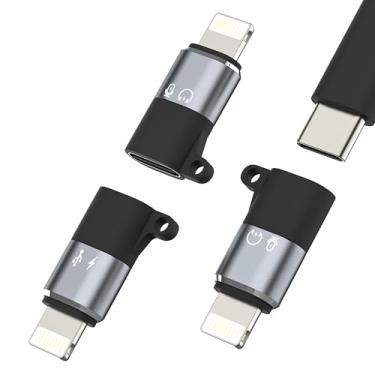 Imagem de Adaptador OTG de áudio USB C para Lightning (pacote com 3) para iPhone 14 13 Pro Max para iluminação de cabos da Apple, carregador macho tipo C, adaptador fêmea, conversor de telefone, carregador para