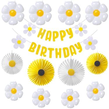 Imagem de FanCIS Decoração De Festa Aniversário Com Balões Margaridas E Girassóis, Kit Arco Guirlanda, Brancos, Leques Papel Faixa Feltro Para Chá Bebê Casamento