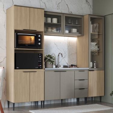 Imagem de Cozinha Completa Lavínia 10 Portas 3 Gavetas com Vidro Imperial/Fume - Jcarvalho