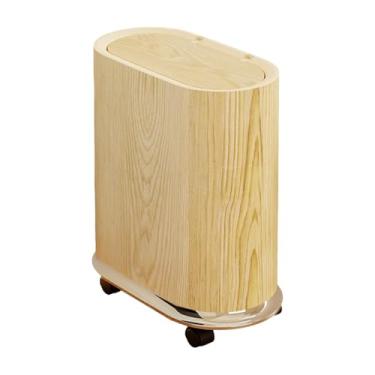 Imagem de ＫＬＫＣＭＳ Lixeira com rodas removíveis, lixeira resistente, cesto de lixo, tampa selada, lata de lixo para sala de estar, Madeira