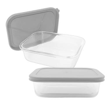 Imagem de Kit 4 Pote De Vidro Com Tampa Hermética Retangular Forno Microondas 15