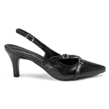 Imagem de Scarpin Slingback Feminino Bico Salto Fino - Mila Marques, 35, Preto