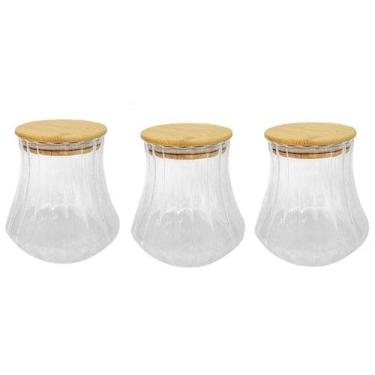 Imagem de Kit 3 Pote de Vidro Borossilicato Canelado com Tampa de Bambu 700ml - 