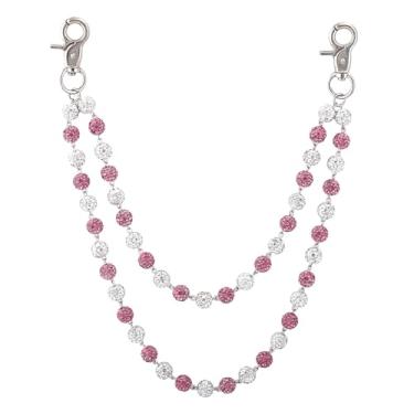 Imagem de SONGCHANGJEWELRY Chaveiro de corrente de contas duplas e prata rosa – Bolas de resina com brilho de camada dupla – Pingente de bolsa, corrente para calças, presente para mulheres