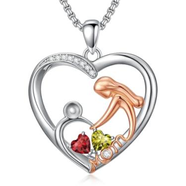 Imagem de Presentes de Dia das Mães para Mulheres Banhado a Ouro Branco 18K Mãe e Filho Amor Coração Pingente Colar Joias Presentes para Mãe, Avó, Filha, Esposa, Base, Zircônia cúbica