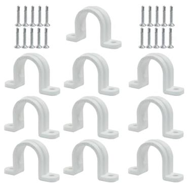 Imagem de PHITUODA 10 conjuntos de grampos de tubulação de conduíte SCH 1/2 polegada (20 mm), clipes de tubo de PVC não metálicos, clipes de plástico de dois furos para instalação elétrica/empreiteiros