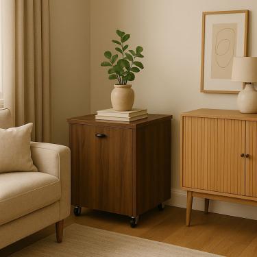 Imagem de Mesa 2 Em 1 Amadeirado Escuro Cadeira Embutida Gavetas Home Office Estudo Rodinhas