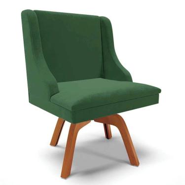 Imagem de Cadeira Estofada para Sala de Jantar Base Giratória de Madeira Lia Veludo Verde Esmeralda - Ibiza