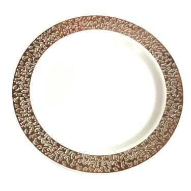 Imagem de Pratos Descartáveis Luxo Borda Vazada Rose - 6 Unid. - Plástico Grosso - Natal
