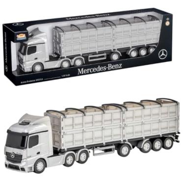 Imagem de Caminhão Carreta Ganeleiro, Escala 1:30, com Portas Laterais Articuladas, Rodas Cromadas, Trava de Apoio, Brinquedo p/Crianças, Presente Infantil, Colecionável, Carrinho, Miniatura (Cinza)