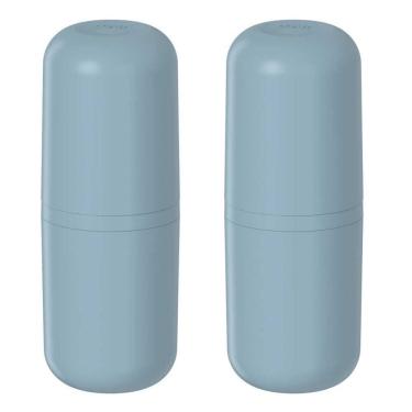 Imagem de 2X Porta Escova De Dente Banheiro Ou Bold Azul Com Tampa