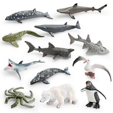 Imagem de Mini conjunto de bonecos de animais oceânicos, 12 unidades - creme mar