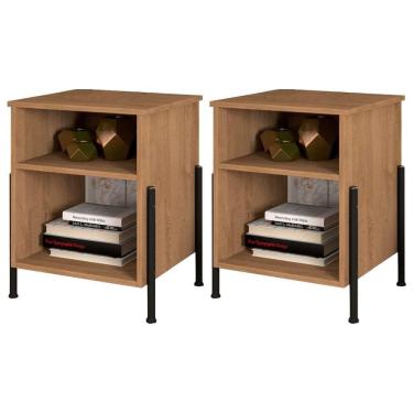 Imagem de Kit 2 Mesas de Cabeceira 2 Nichos Pés Metálicos Viena New Demolição/Preto - Artefamol