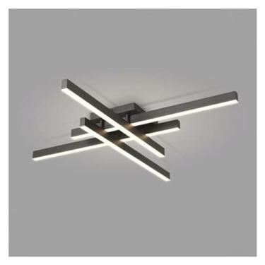 Imagem de Lustre Preto Regulável Lustre LED Luminárias de Teto Luminárias Geométricas Retangulares LED Lâmpadas de Teto para Quarto Sala de Estar com Controle Remoto Lâmpada