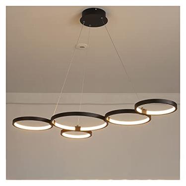 Imagem de Lustre Minimalismo Preto Cor Moderno Led Pingente Lustre Compatível com Sala de Jantar Cozinha Bar Sala de Estar Deco Lustre Luminária (Cor: Pingente 5 Anéis, Tamanho: Di