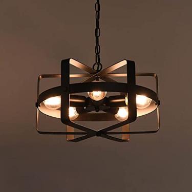 Imagem de Luminária pendente vintage para sala de jantar, redonda, industrial, de metal, rústica, preta, iluminação de teto, sala de estar, escritório, cozinha, restaurante, lustre, 5 lâmpadas, E27, e