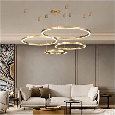 Imagem de Lustre LED Lustre de Teto Lâmpada de Luz Compatível com Sala de Estar Quarto Moderno LED Grande Lustre Luminárias de Iluminação Douradas (Cor: 1 Anel Dia80cm, Tamanho: Branco Frio)